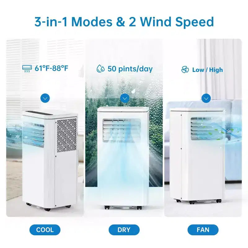 Climatiseur portable Acekool 8 000 BTU, ventilateur et déshumidificateur 3-en-1, mode veille, minuterie 24h, télécommande pour pièces jusqu'à 32,5 m²
