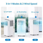 Climatiseur portable Acekool 8 000 BTU, ventilateur et déshumidificateur 3-en-1, mode veille, minuterie 24h, télécommande pour pièces jusqu'à 32,5 m²