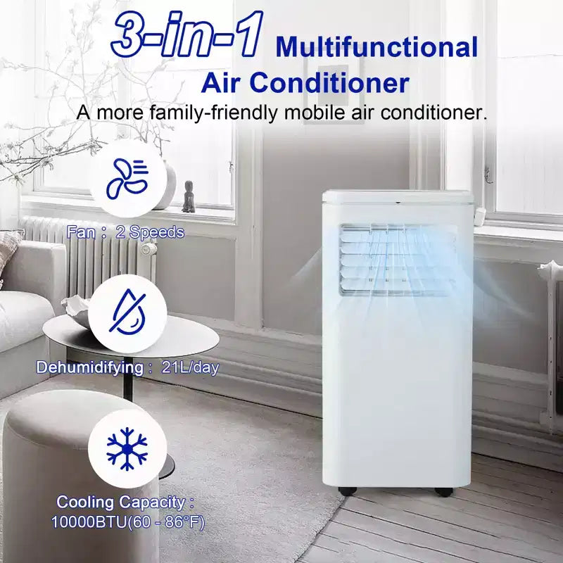 Climatiseur portable Acekool 10 000 BTU, ventilateur déshumidificateur rafraîchisseur 3-en-1, climatiseur silencieux avec télécommande, minuterie, kit de fenêtre pour pièces jusqu'à 42 m²
