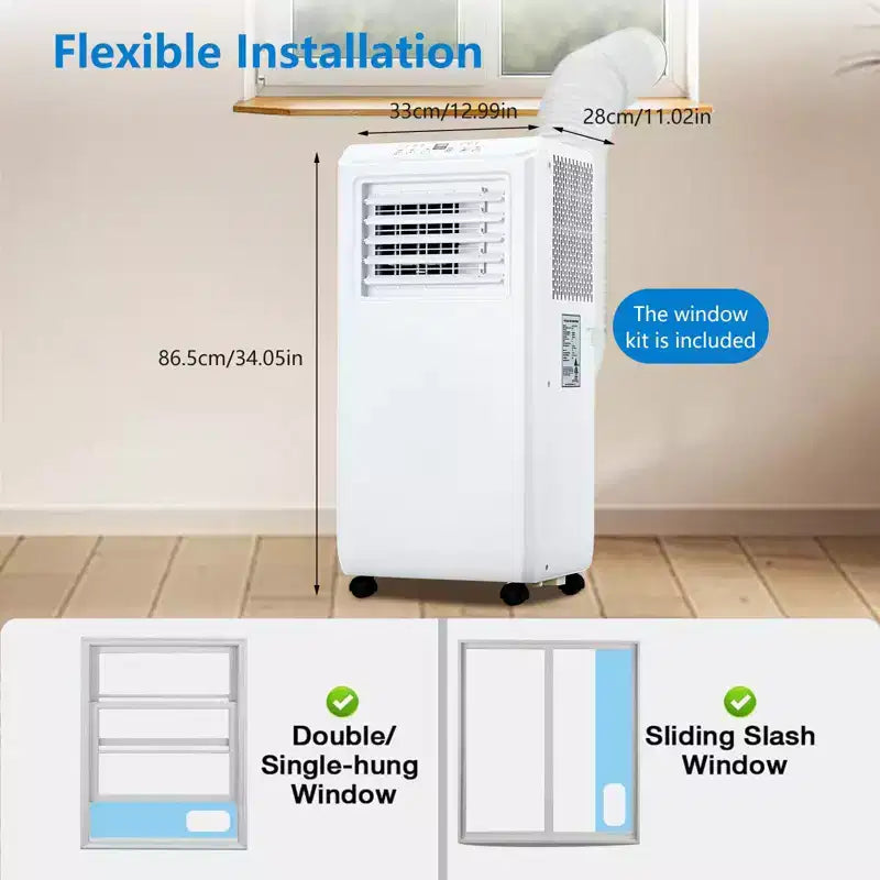 Climatiseur Portable Acekool 10 000 BTU, Ventilateur Rafraîchisseur Déshumidificateur 3-en-1, Télécommande, Minuteur 24H, Kit Fenêtre pour Pièces Jusqu'à 42 m²