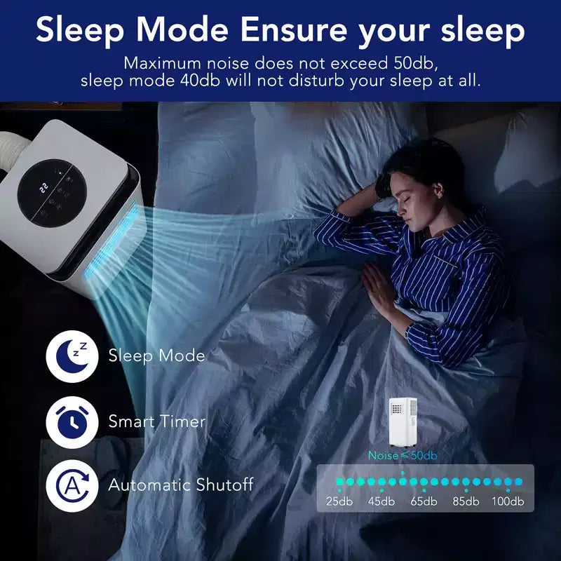Climatiseur portable Acekool 10 000 BTU, ventilateur déshumidificateur 3-en-1, minuterie 24h, climatiseur facile à déplacer pour des pièces jusqu'à 42 m²