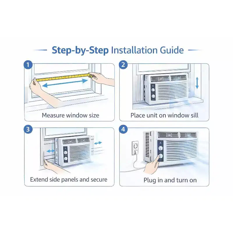 Climatiseur de fenêtre Acekool 5 000 BTU, Climatiseur de fenêtre à refroidissement rapide avec télécommande, minuterie, refroidissement silencieux pour les petites pièces jusqu'à 28 m²