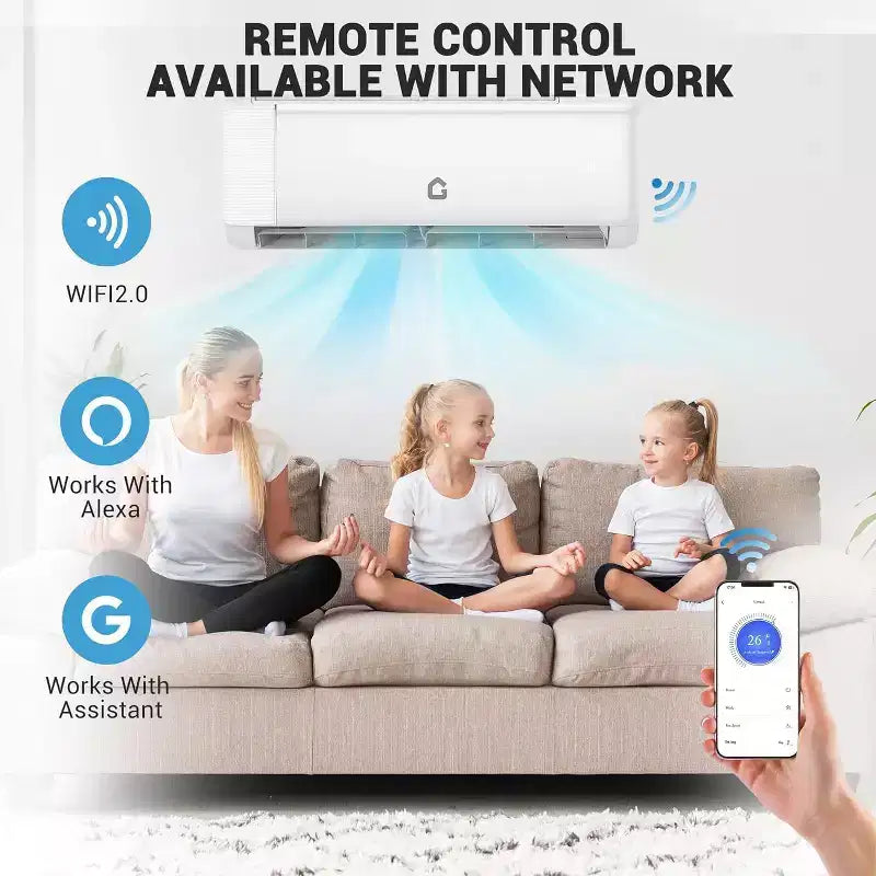 Climatiseur et Chauffage Mini Split Acekool 9 000 BTU, Pompe à Chaleur CVC Sans Conduit 20 SEER2, Contrôle WiFi, Refroidit les Pièces jusqu'à 42 m²