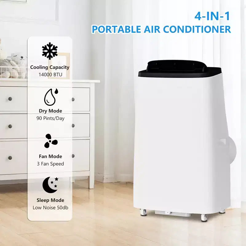 Climatiseur portable 14 000 BTU, unité de climatisation 3-en-1 avec refroidissement, ventilateur et déshumidificateur, pour pièces jusqu'à 70 m²