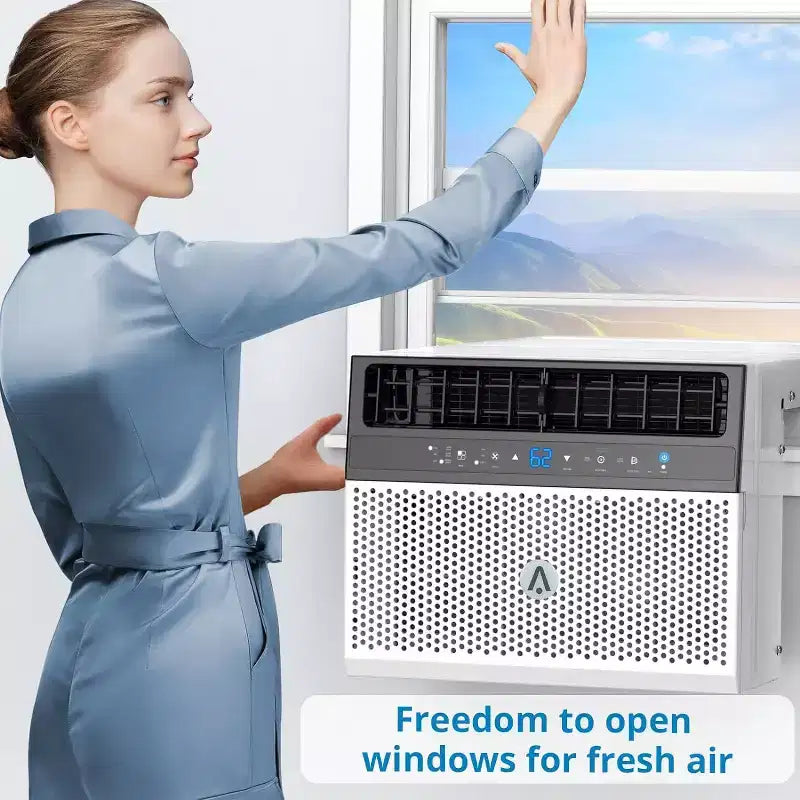 U-Shaped 8,000 BTU Window Air Conditioner  Ultra Quiet  Energy Efficient  Adjustable Depth  Remote Control  Washable Filter