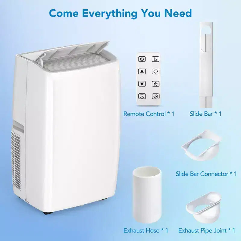 Climatiseur portable de 14 000 BTU, refroidit des pièces de 70 m², comprend un kit de ventilation pour fenêtre et une télécommande, compact et efficace