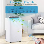 Climatiseur et déshumidificateur portables, 14 000 BTU pour pièces de 70 m², avec mode veille, ventilateur oscillant, minuterie, télécommande et kit fenêtre