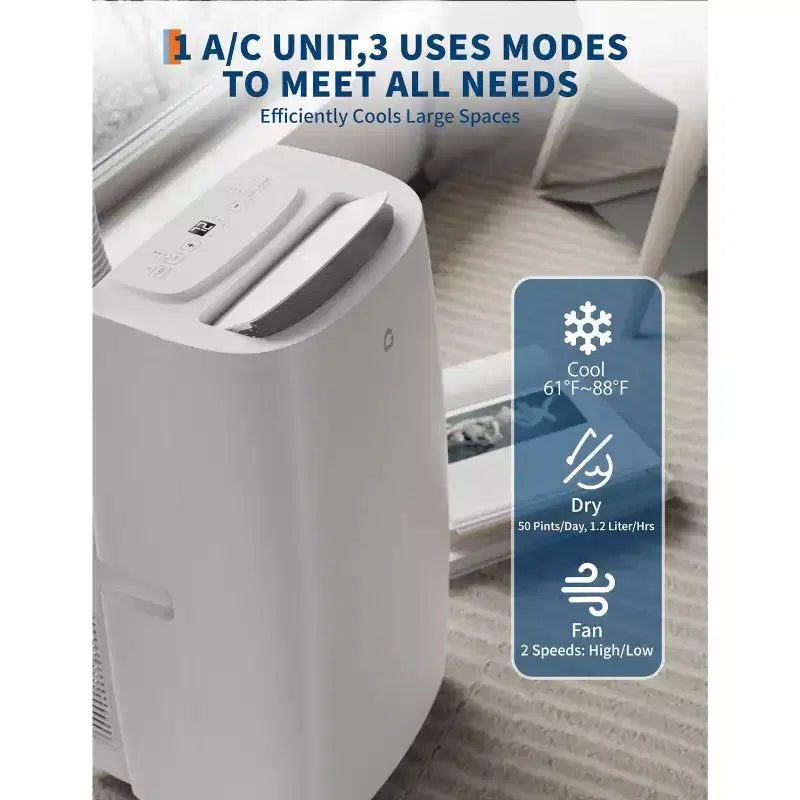 Climatiseur portable 14 000 BTU, unité de climatisation portable 3-en-1 refroidit/ventilateur/déshumidificateur jusqu'à 70 m², unité de climatisation avec minuterie 24h, télécommande, chambre à coucher