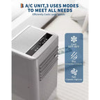 10000 BTU Portable Air Conditioner, Quiet 3 in-1 Cooling Unit for Rooms Up to 450 Sq.Ft, Includes Dehumidifier & Fan Modes