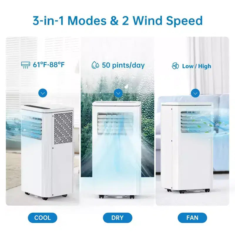 Mobile 8K BTU Portable AC: 4-in-1 Unit with Dehumidifier, Fan & Sleep Mode for 350-450 Sq.Ft. Features Easy Installation, Remote Control & 24H Timer