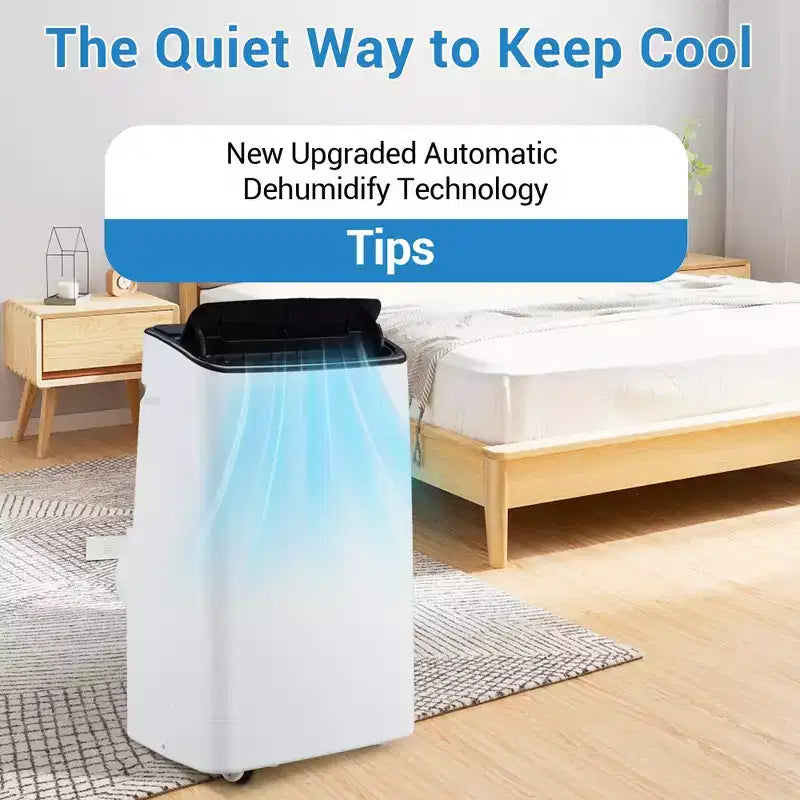 Climatiseur portable silencieux de 14 000 BTU : 3-en-1 rafraîchisseur, déshumidificateur et ventilateur pour grandes pièces jusqu'à 70 m². Comprend une télécommande, un mode veille et une minuterie de 24 heures
