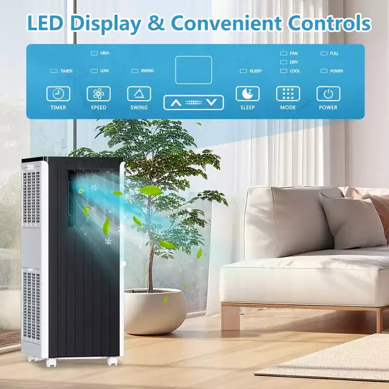 Climatiseur portable 8 000 BTU avec déshumidificateur et ventilateur intégrés – Refroidit jusqu'à 32,5 m² – Minuteur, mode veille, télécommande et kit fenêtre inclus