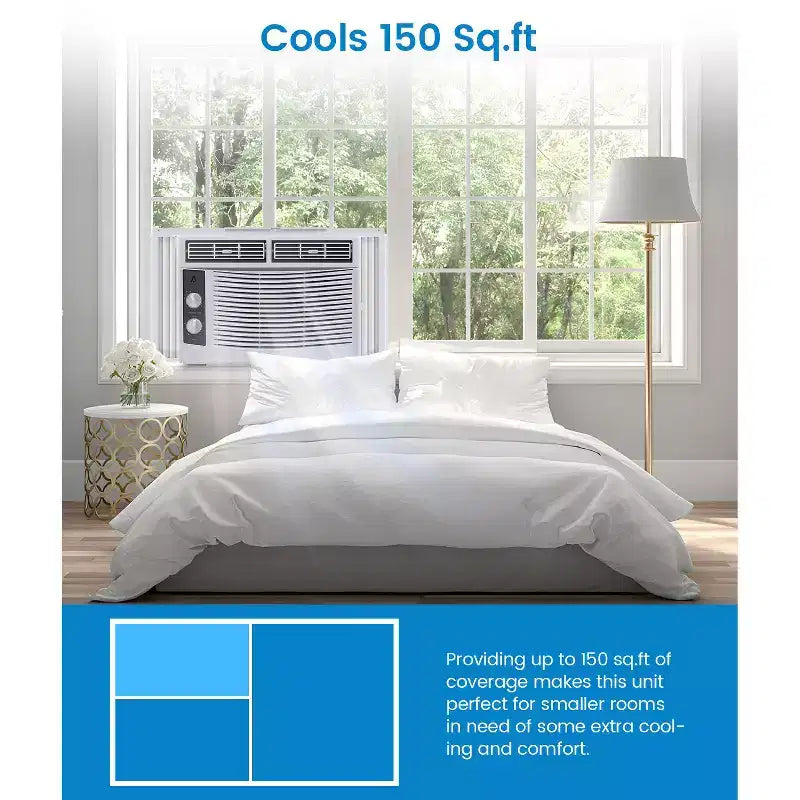 Energy-Efficient 5000 BTU Window Air Conditioner for Rooms up to 150 Sq.Ft  Quiet Operation, Mechanical Controls, Easy Installation