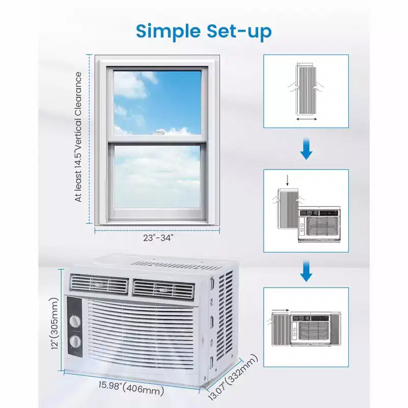 Energy-Efficient 5000 BTU Window Air Conditioner for Rooms up to 150 Sq.Ft  Quiet Operation, Mechanical Controls, Easy Installation