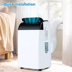 Climatiseur portable compact et intelligent : 12 000 BTU, refroidissement 3-en-1 pour pièces de 51 m² avec télécommande LCD. Modes ventilateur et déshumidificateur, couleur blanche.