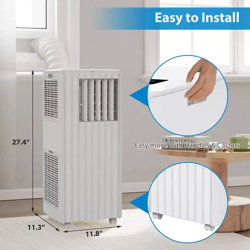 White 8,000 BTU 3-in-1 Floor Standing Portable Air Conditioner  Cools 350 Sq.Ft. with Dehumidifier, Fan & Remote Control