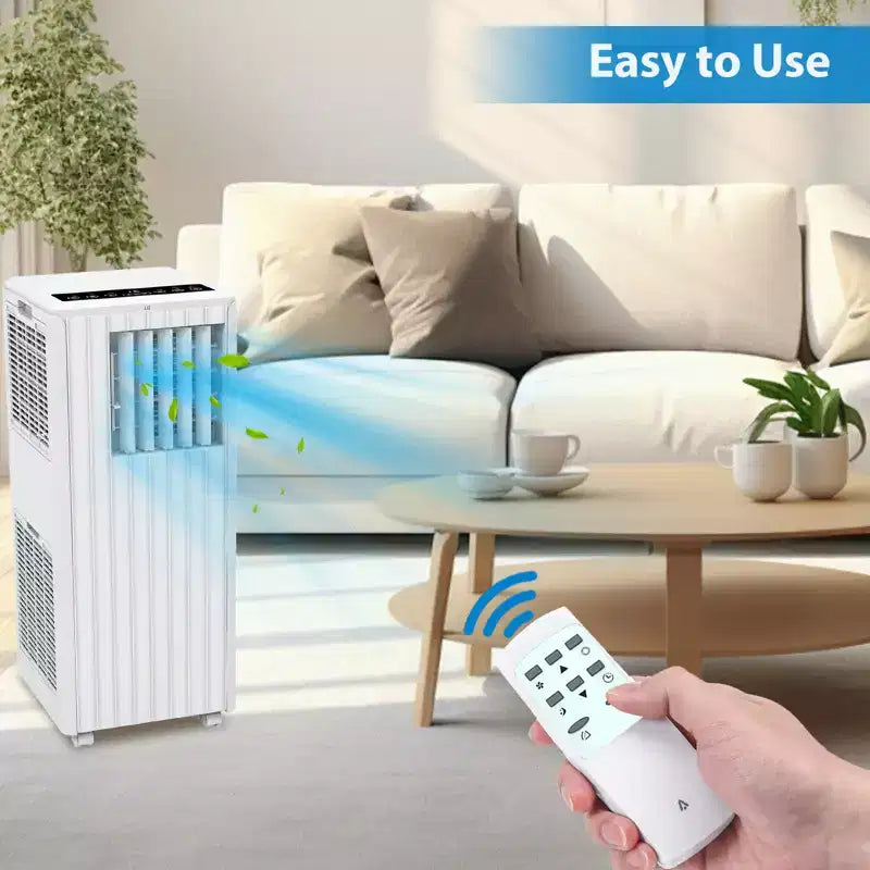 White 8,000 BTU 3-in-1 Floor Standing Portable Air Conditioner  Cools 350 Sq.Ft. with Dehumidifier, Fan & Remote Control
