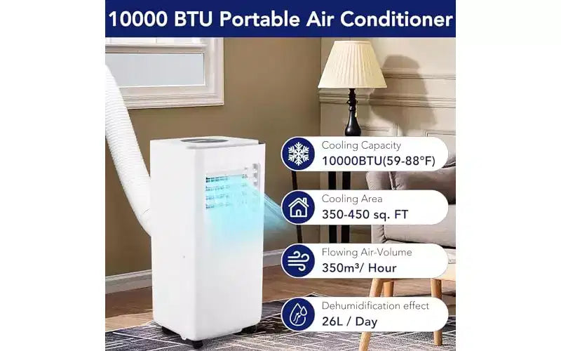 GustoWave 10,000 BTU Portable Air Conditioner - 3-in-1 Cooling, Dehumidifier & Fan - Cools up to 450 Sq.Ft, Ultra-Quiet, Energy Efficient, Remote