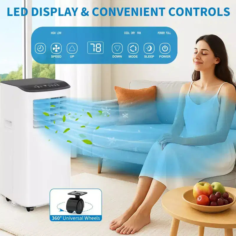 Climatiseur portatif de 8 000 BTU pour pièces jusqu'à 32,5 m², unité de climatisation 3-en-1 avec ventilateur, déshumidificateur, télécommande et mode veille