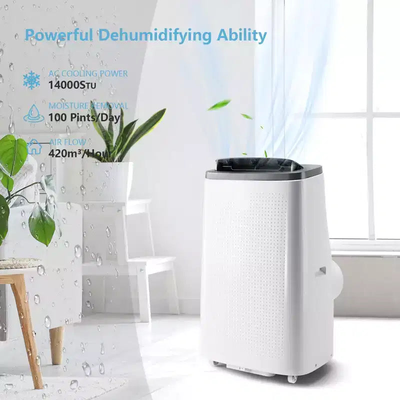 14000 BTU Portable Air Conditioner - Cooling, Dehumidifier & Fan for 700 Sq Ft with Remote & Auto Swing, One-year warranty