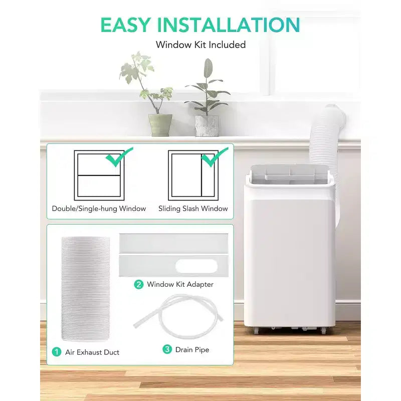 12000 BTU Portable AC - Cooling, Dehumidifier, Fan & Sleep Mode for 400 Sq Ft with Air Purification Filter, One-year Warranty