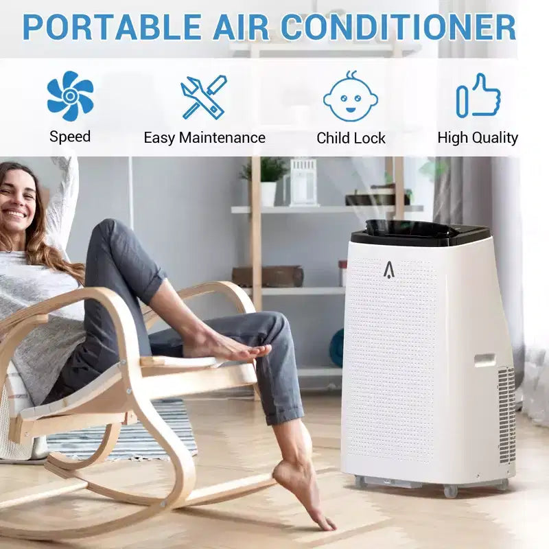 15K BTU Portable AC for Large Rooms up to 850 Sq Ft, 3-in-1 Cooling Fan Dehumidifier with Remote, Auto Swing, Drainage-Free Design