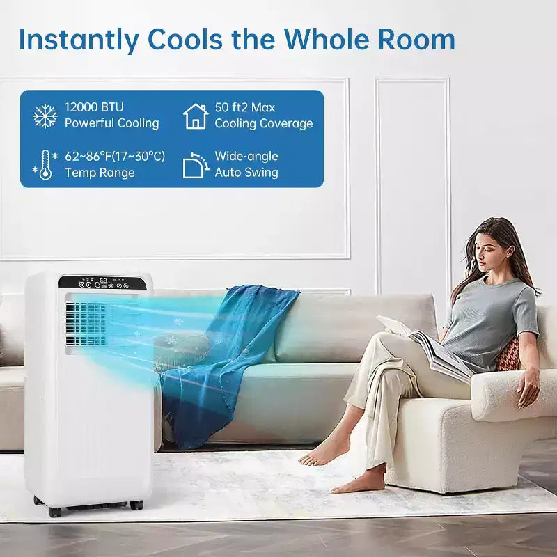 Climatiseur portable 3-en-1 GustoWave 8000 BTU avec télécommande, minuterie 24h, faible niveau sonore pour chambre à coucher, bureau, 350 pieds carrés.