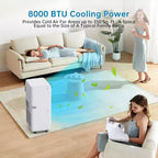 Climatiseur portable 3-en-1 GustoWave 8000 BTU avec télécommande, minuterie 24h, faible niveau sonore pour chambre à coucher, bureau, 350 pieds carrés.