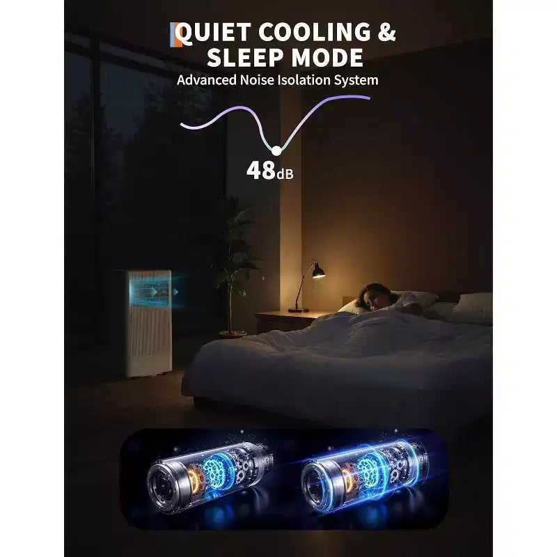 10,000 BTU 3-in-1 Portable Air Conditioner - Cools Up to 450 Sq.Ft, Drainage-free Cooling, Quiet Sleep Mode, Black&Grey Cover