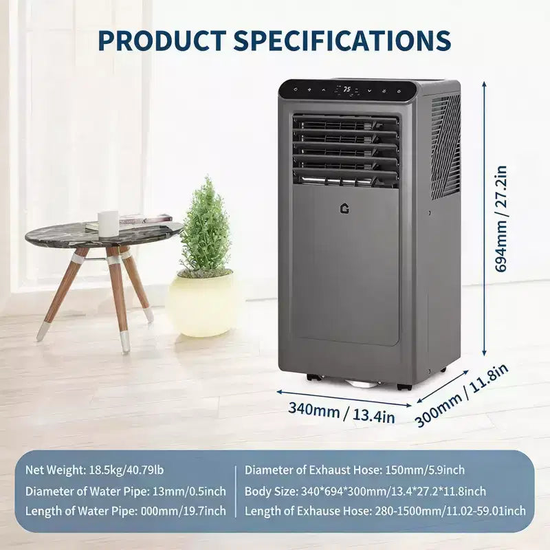 GustoWave 8,000 BTU 4-in-1 Portable Air Conditioner - Cools Up to 350 Sq.Ft, Quiet Operation, Remote Control, 24H Timer, LED Display
