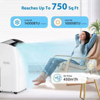 Climatiseur Portable GustoWave 14000 BTU avec Chauffage, Unité de Climatisation Intérieure pour Pièces Jusqu'à 70 m², Blanc/Noir