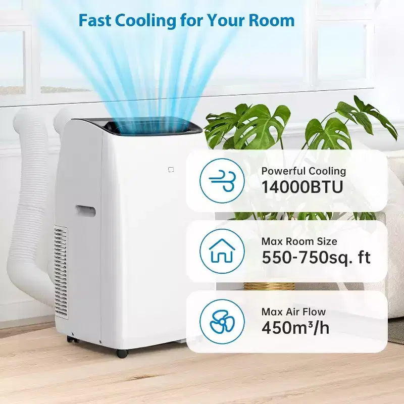 Climatiseur Portable GustoWave 14000 BTU avec Chauffage, Unité de Climatisation Intérieure pour Pièces Jusqu'à 70 m², Blanc/Noir