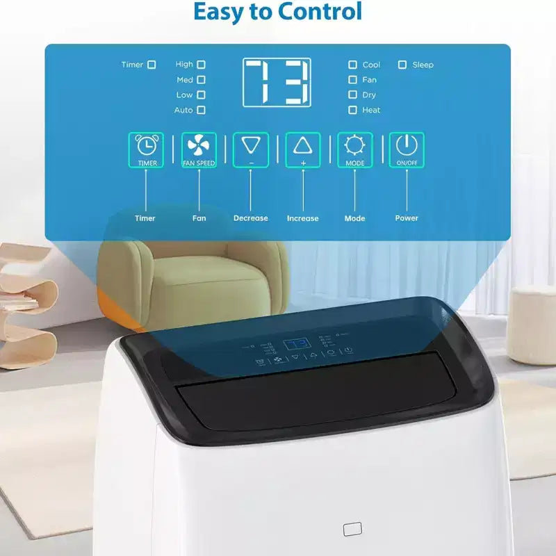 Climatiseur Portable GustoWave 14000 BTU avec Chauffage, Unité de Climatisation Intérieure pour Pièces Jusqu'à 70 m², Blanc/Noir