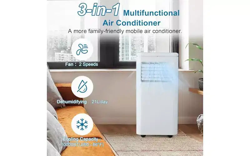 8,000/10000 BTU 3-in-1 Portable Air Conditioner - Cools Up to 450 Sq.Ft, Quiet Operation, Washable Filter, R32 Eco-Friendly
