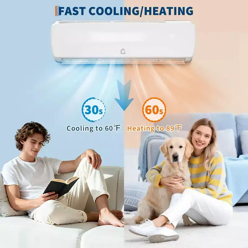 Acekool 9000 BTU 19 SEER2 Mini Split AC, Ultra-Quiet Inverter Heat Pump, 230V, White, 10ft Line Set