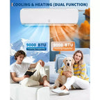 Climatiseur bibloc Acekool 9 000 BTU avec pompe à chaleur, inverseur sans conduit 19 SEER2 CA 115 V, montage mural, kit d'installation, blanc