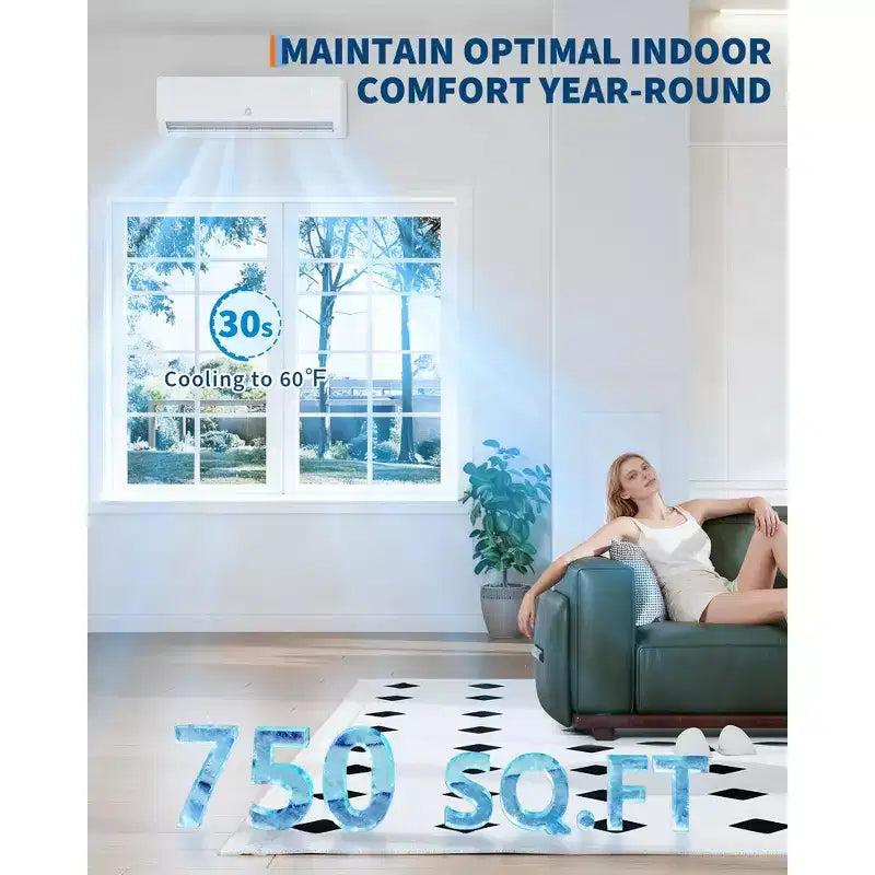 Acekool 12,000 BTU SEER2 19 Mini Split AC Heating System, 6-in-1 Inverter, Ductless, Wall Mount, White, With Installation Kits
