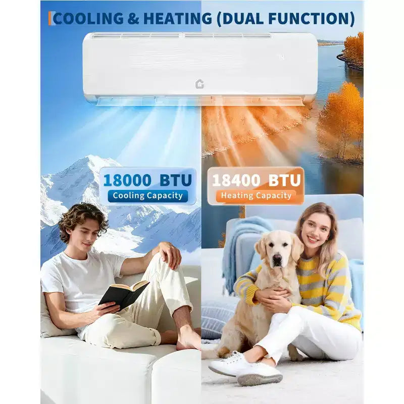 Acekool 12,000 BTU SEER2 19 Mini Split AC Heating System, 6-in-1 Inverter, Ductless, Wall Mount, White, With Installation Kits