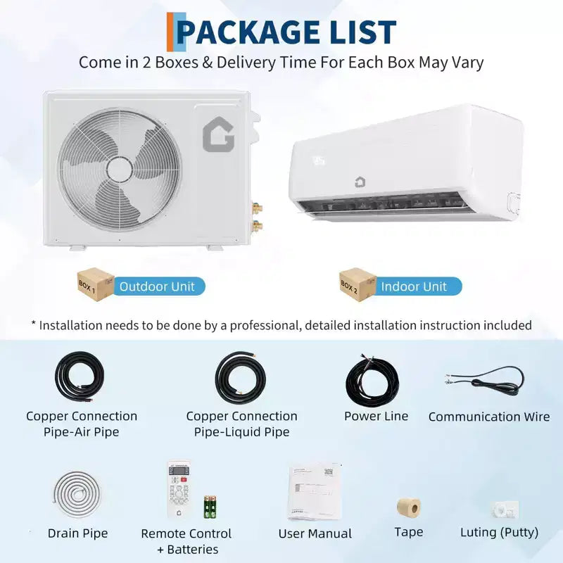 Acekool 12,000 BTU 19 SEER2 Mini Split Air Conditioner and Heater, Inverter, 208-230V, White, Remote & Timer