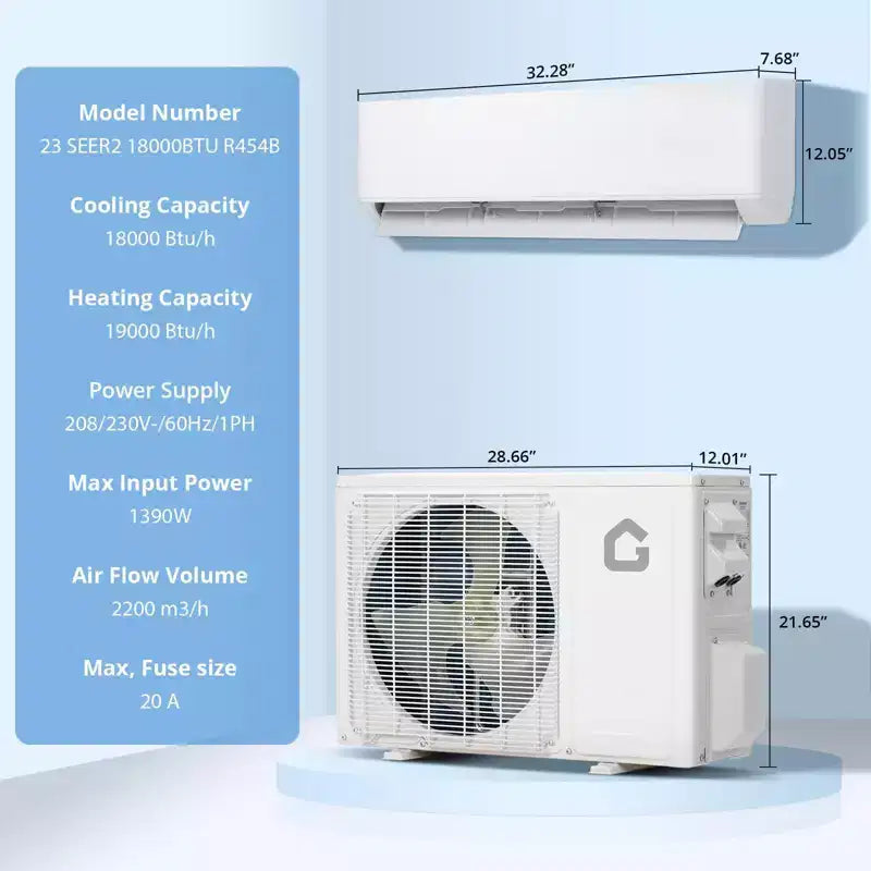 Acekool 18000 BTU 19 SEER2 Mini Split AC Air Conditioner Heat Pump, Inverter 230V, R32, White, With Installation Kits