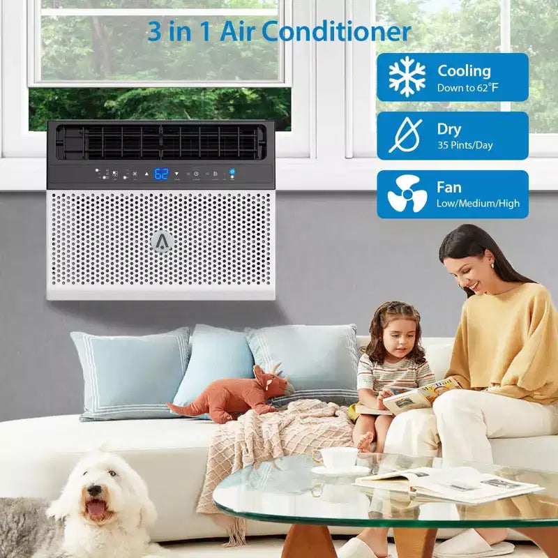 Climatiseur de fenêtre Acekool 8 000 BTU, unité de climatisation silencieuse en forme de U avec déshumidificateur et ventilateur, refroidit jusqu'à 34,4 m², télécommande, installation facile