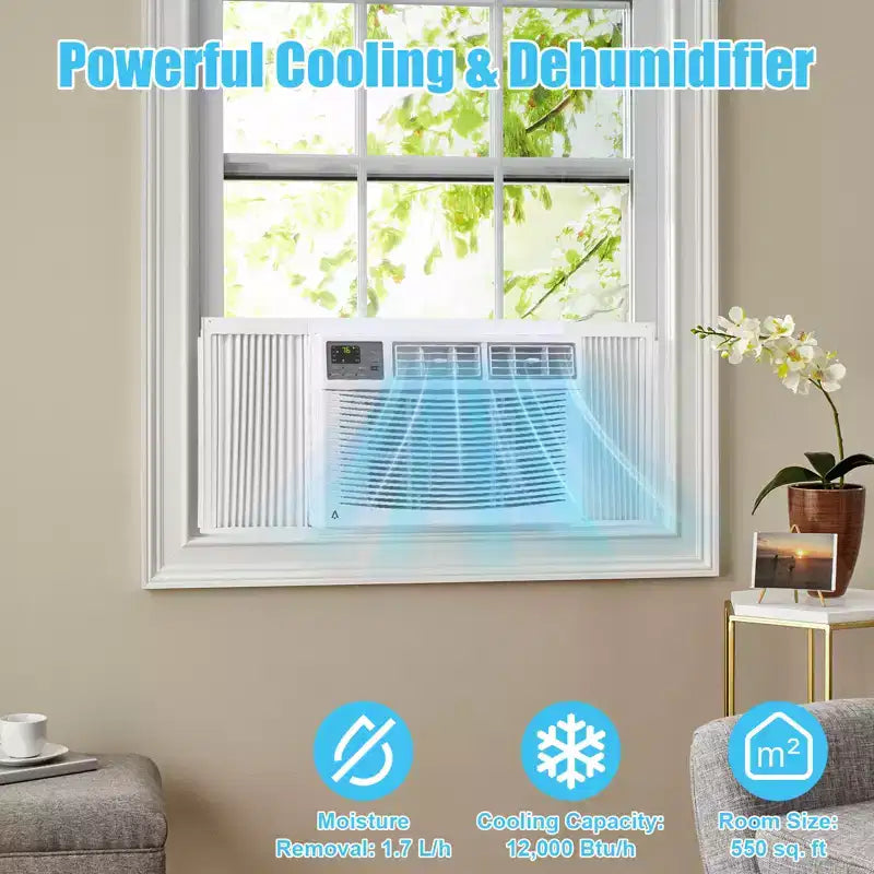 Acekool 12,000 BTU Window Air Conditioner, WiFi Smart AC Unit with Remote, 3-in-1 Cooling Dehumidifier Fan, 4 Fan Speeds