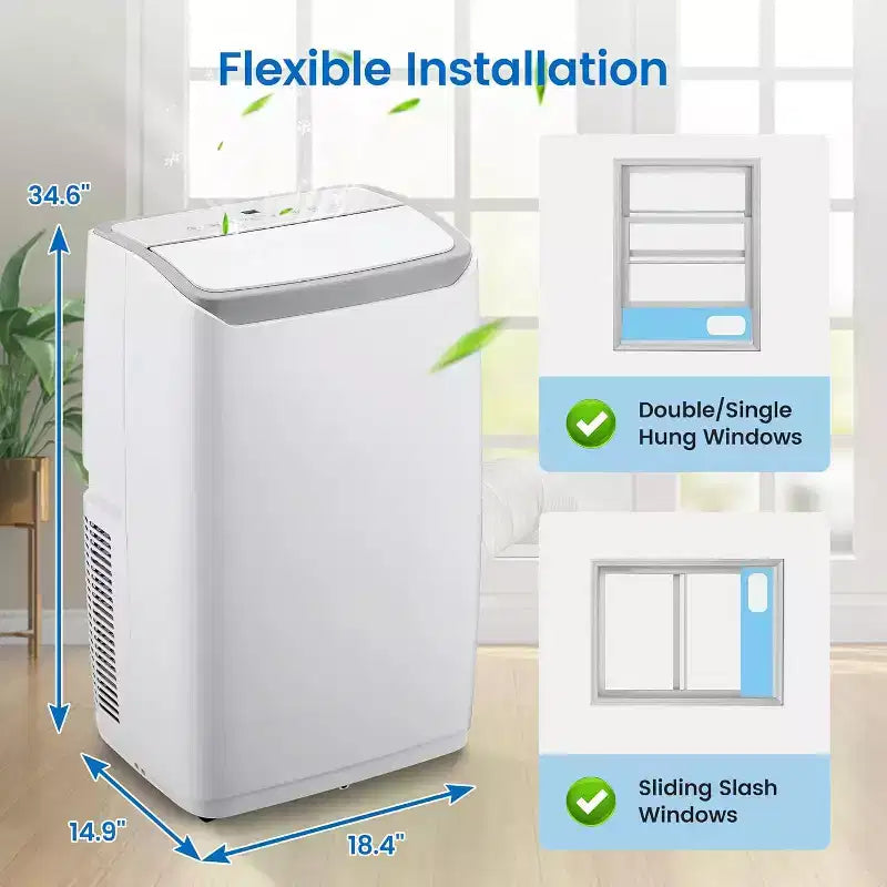 GustoWave 12000 BTU 3-in-1 Portable Air Conditioner with Cooling, Multi-Speed, Sleep Mode, Auto Swing, Remote