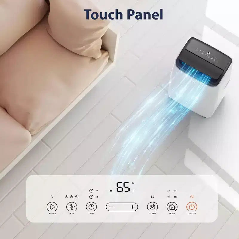 Climatiseur portatif GUSTOWAVE 14 000 BTU avec fonctions de refroidissement, de déshumidification et de ventilation, minuterie de 24 heures, rafraîchit une surface allant jusqu'à 70 m², noir.