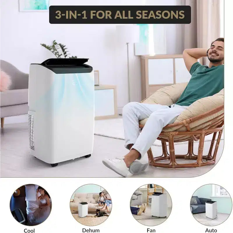 Climatiseur portatif GUSTOWAVE 14 000 BTU avec fonctions de refroidissement, de déshumidification et de ventilation, minuterie de 24 heures, rafraîchit une surface allant jusqu'à 70 m², noir.