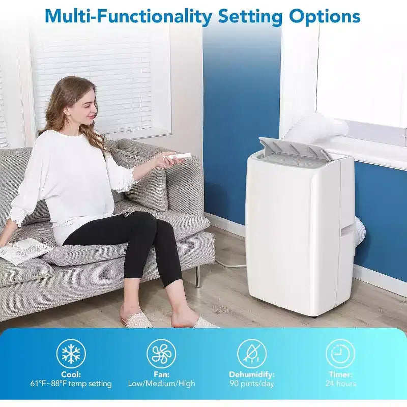 GustoWave Portable Air Conditioner, 14000 BTU AC Unit for Home & Office Use, Rooms Up to 750 Sq.Ft.