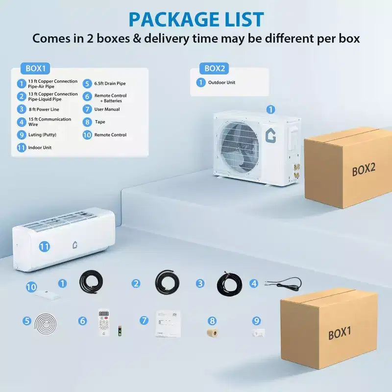 12000 BTU Mini Split AC & Heater  21 SEER2 Inverter, Ductless Wall-Mounted, 230V, WiFi/Remote, R32, ECO, Dehumidify, 24H Timer, High-Speed Cooling