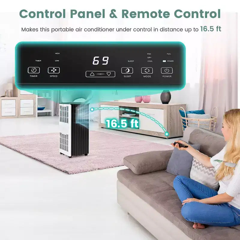 Climatiseur portable Costway 8000 BTU ASHRAE 3-en-1 avec fonctions froid, déshumidificateur, ventilateur et mode nuit