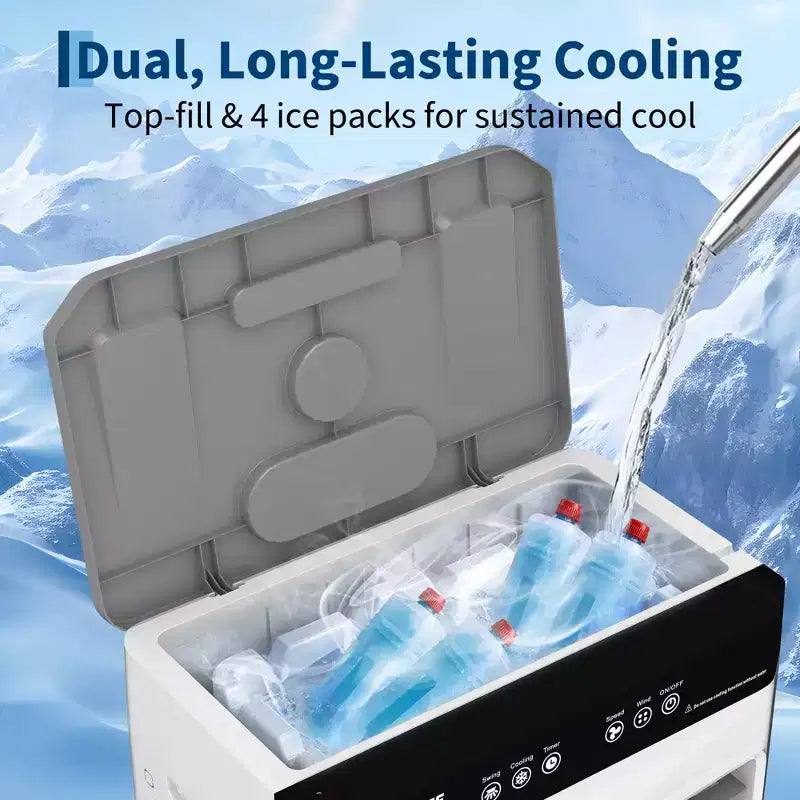 Air Cooler Evaporative Cooler with 5.3Gal Water Tank, 4 Ice Packs, 3-Speed, 120 Oscillation, Remote Control and Timer, 80W Portable Floor Standing