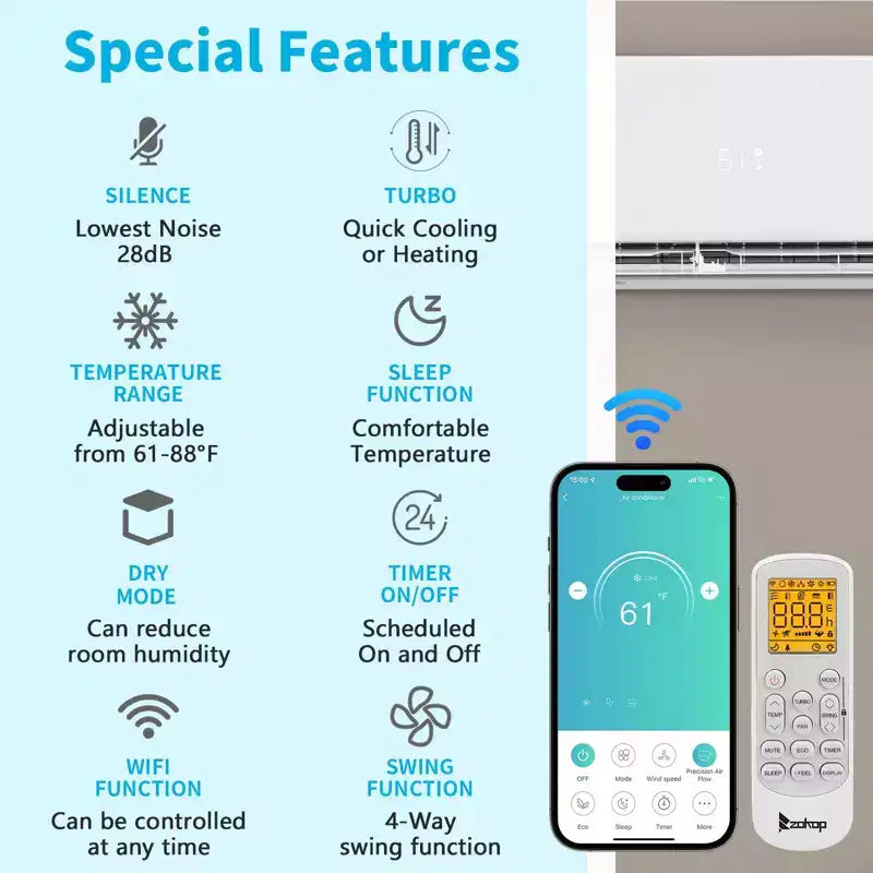 Karl Home 2-Zone 28000 BTU 20 SEER2 Mini Split Air Conditioner with Heat Pump (12K+12K)